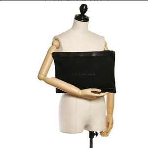 Balenciaga XL Black Canvas Clip Clutch Pouch Bag